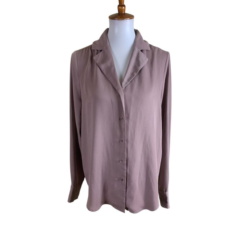 American Tall Mauve Button Front Blouse Long Sleeve Collared Top Small Tall